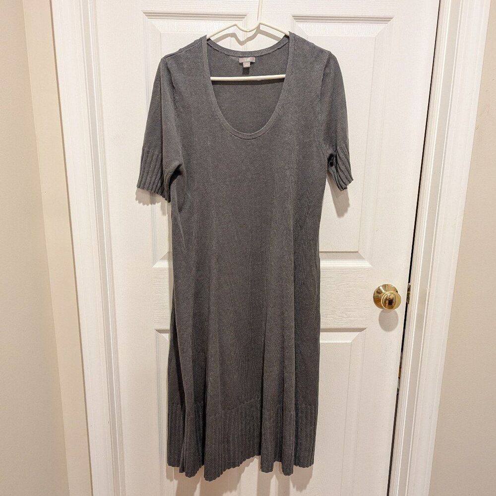 J. Jill Minimalist Grey Linen Blend Midi Sweater Dress Medium Normcore Staple